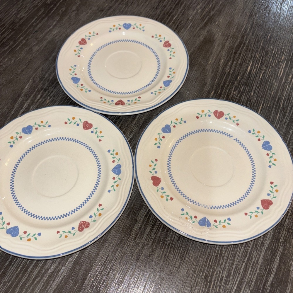 Newcor Stoneware 4006 LEGACY HEARTS 6 5/8" Saucer Plates 1989 Set Of 3